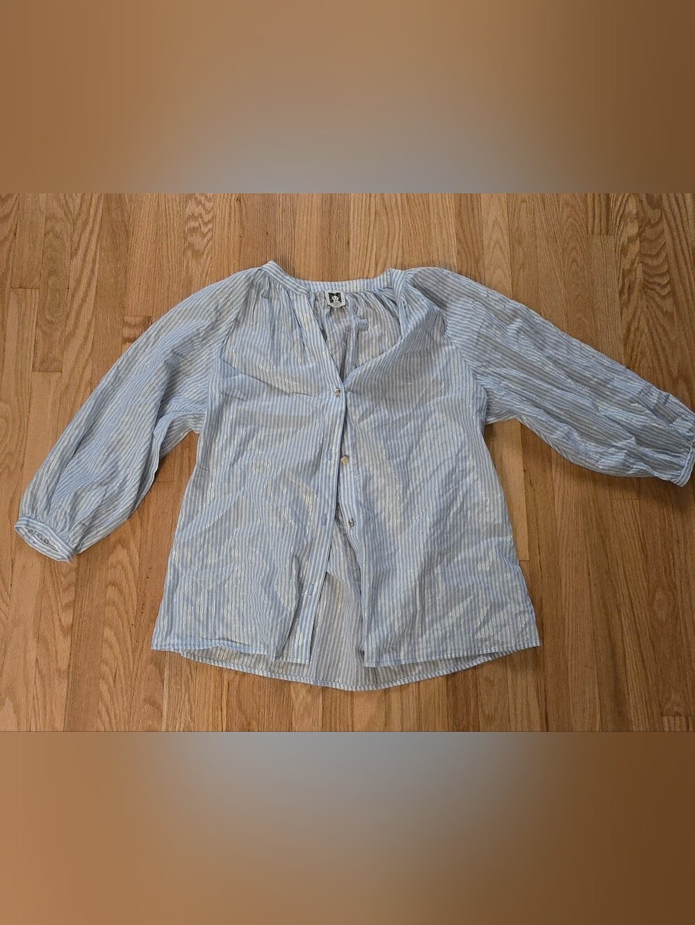 Anne Klein Light Blue and White Striped Button-Front Top
